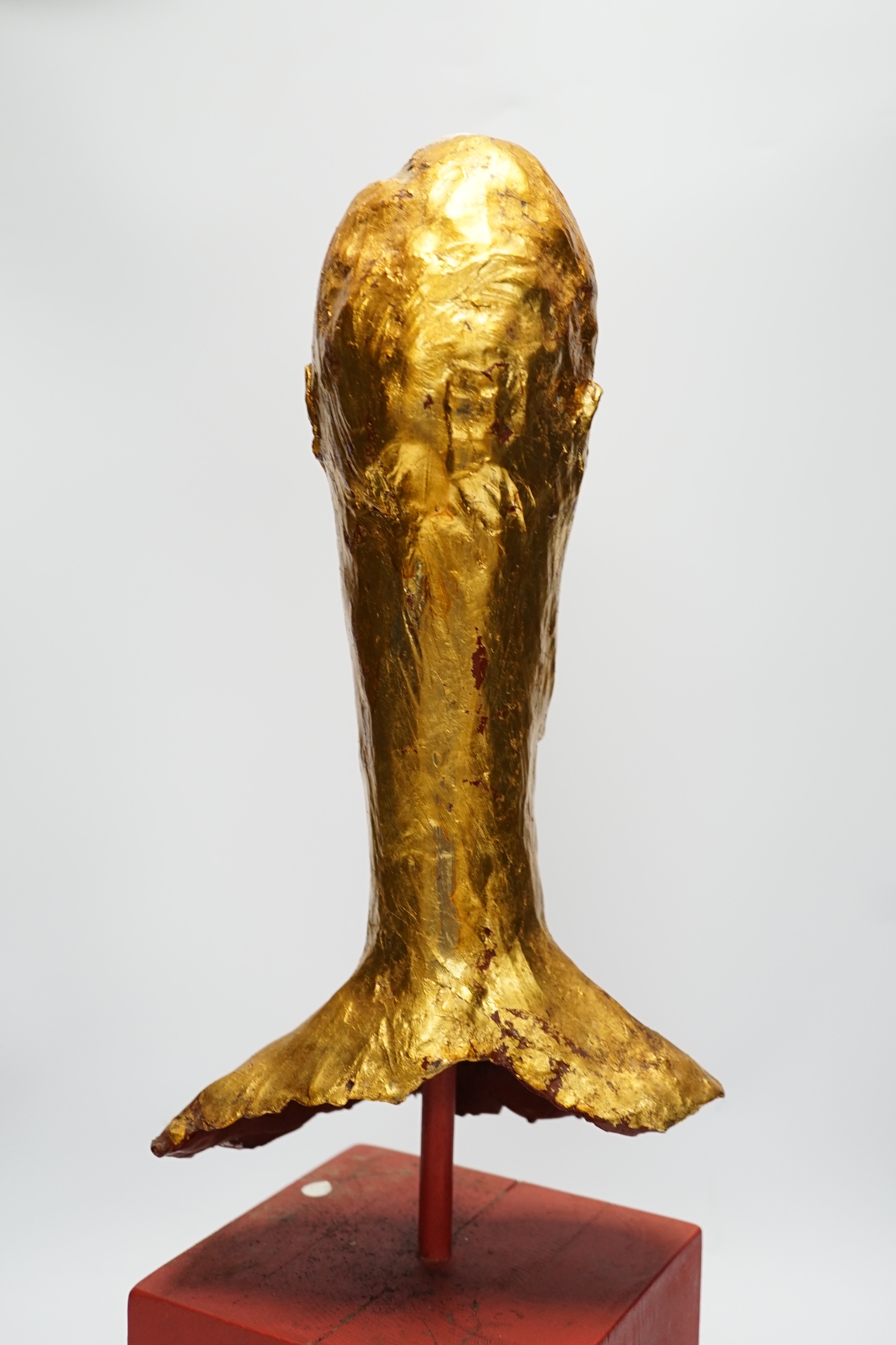 Simon Toone (b.1967), a gilt plaster model of a gentleman’s head on wooden stand, 57cm total